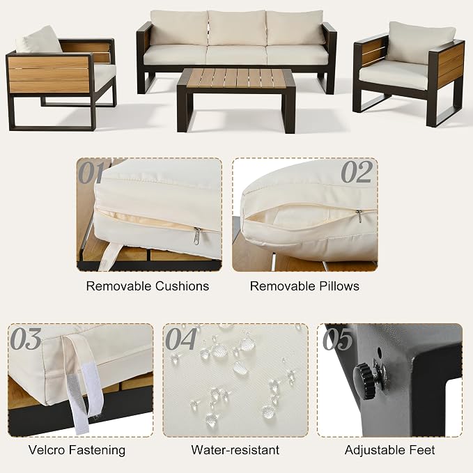 4-Piece Patio Conversation Set, Aluminum Frame Outdoor Patio Furniture Set w/ - Image 4