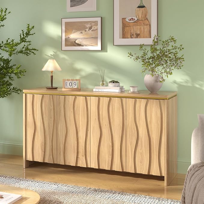 Fluted Cabinet with 3D Ripple Doors, 57.9" W Storage Cabinet with Adjustable - Image 8