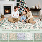 PLHXFR Area Rug 9x12 Living Room: Floral Washable Boho Carpet Green Beige | - Image 8