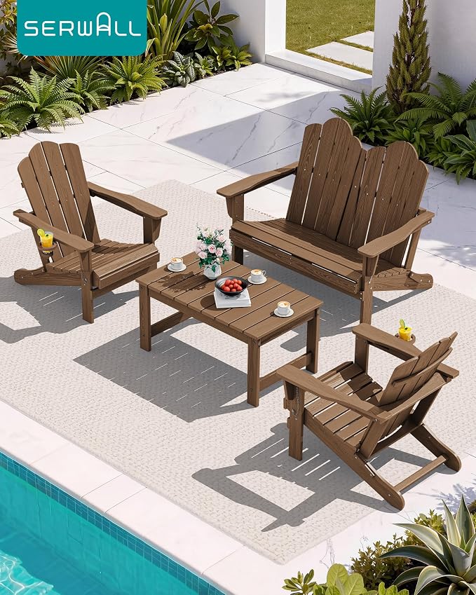 SERWALL Folding Adirondack Bench, HDPE All-Weather Adirondack Loveseat - Image 9