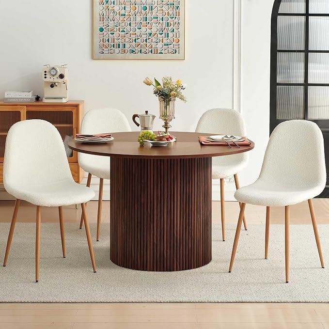 Dining Table Set for 4, Mid Century Modern 47 Inch Wooden Round Dining Table Set by somedream