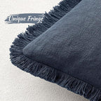 MIULEE Linen Fringe Decorative Euro Throw Pillow Covers Indigo Blue 26x26 | Set - Image 4