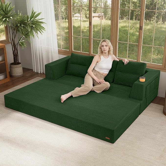 COMAX Futon Sofa Bed Queen, 4 in 1 Folding Boneless Sleeper Corduroy Couch - Image 2