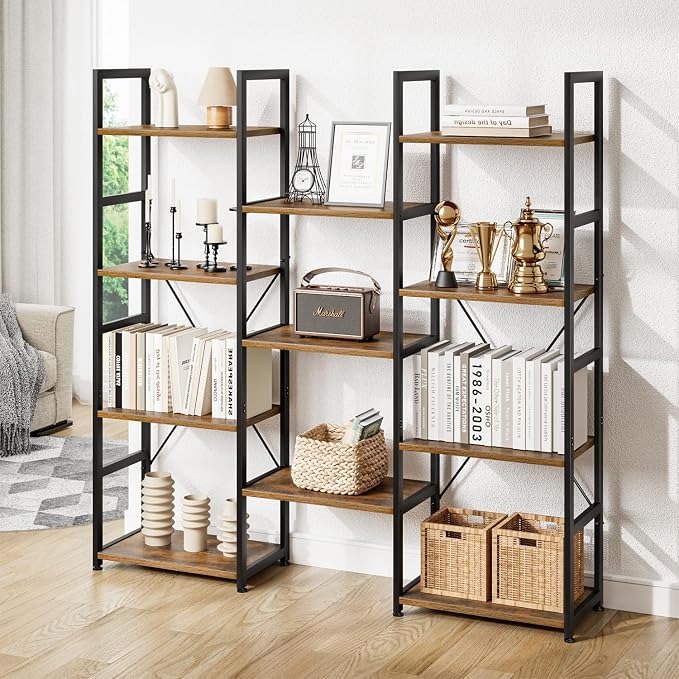 NUMENN Triple Column 4 Tier Bookshelf, Bookcase - Image 4