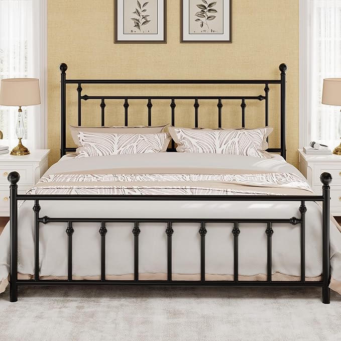 SHA CERLIN 14" King Size Metal Platform Bed Frame/Victorian Headboard and by SHACERLIN