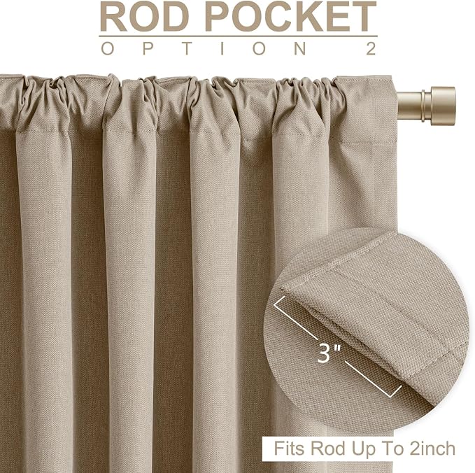 Linen Textured Blackout Sliding Door Curtains 108 Inches Long, Copper Brown | - Image 4