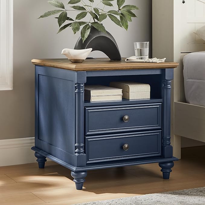 T4TREAM 24'' Farmhouse End Table w/4 Solid Wood Feet, Large 2 Drawers Wide Sofa by T4TREAMFurniture