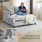VINGLI 56" Oversized Chaise Lounge Chair, Light Grey Comfy Corduroy Chaise Sofa - Image 4