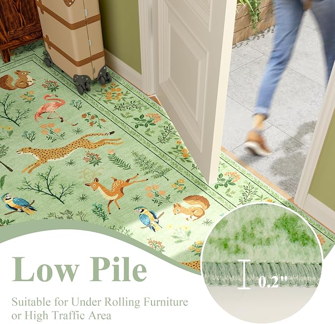 DUKINO 2.6x8 Rug for Hallway, Washable Kitchen Rugs Non Slip, Light Green | Low - Image 8