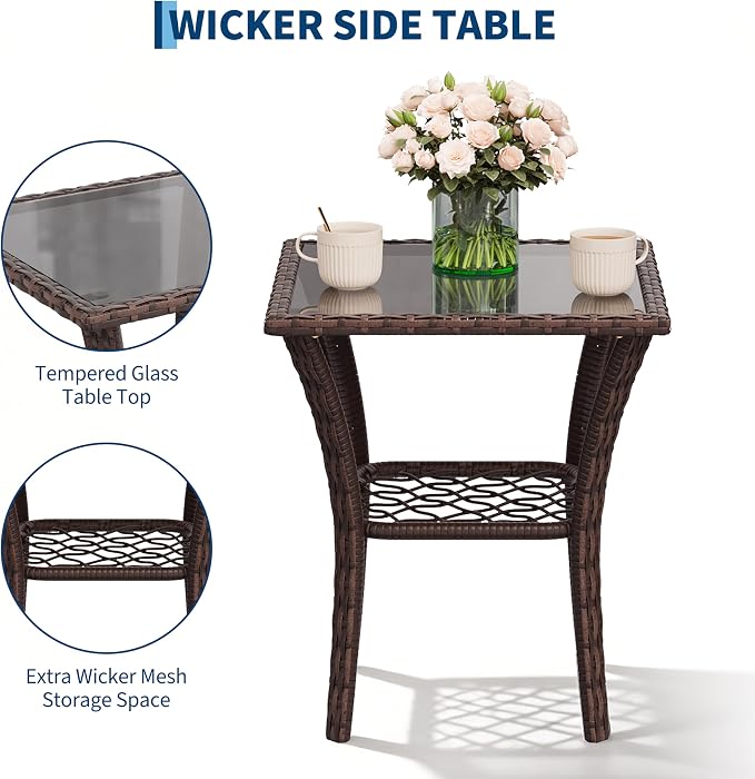 3-Piece Outdoor Patio Furniture Set, 2 Swivel Rocking Chairs and Tempered Glass - Image 5