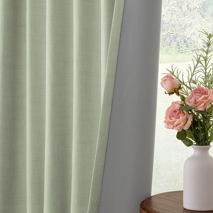 INOVADAY Linen Textured 100% Blackout Sliding Door Curtains 102x84 Sage | 1 - Image 7