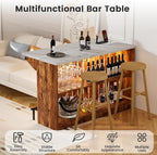 Home Bar Unit with LED Lights and Charging Station, Imitation Marble Mini - Image 7