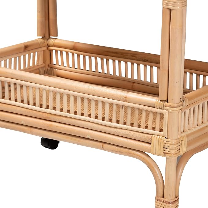 Bali & pari Lombok Modern Bohemian Natural Rattan 2-Tier Wine Cart - Image 5
