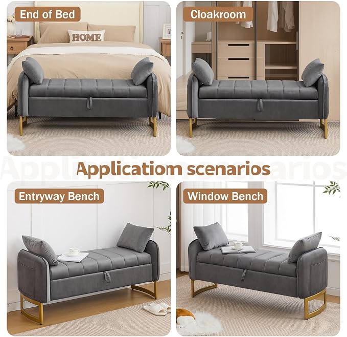 End of Bed Storage Bench, Storage Ottoman Bench - Image 8