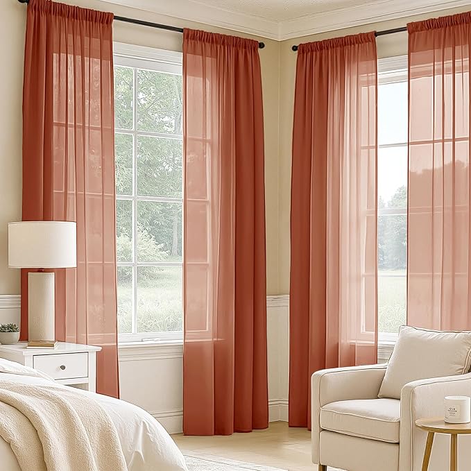 MIULEE 4 Panels Fall Burnt Orange Sheer Curtains 54 x 63 Inches | Light - Image 2