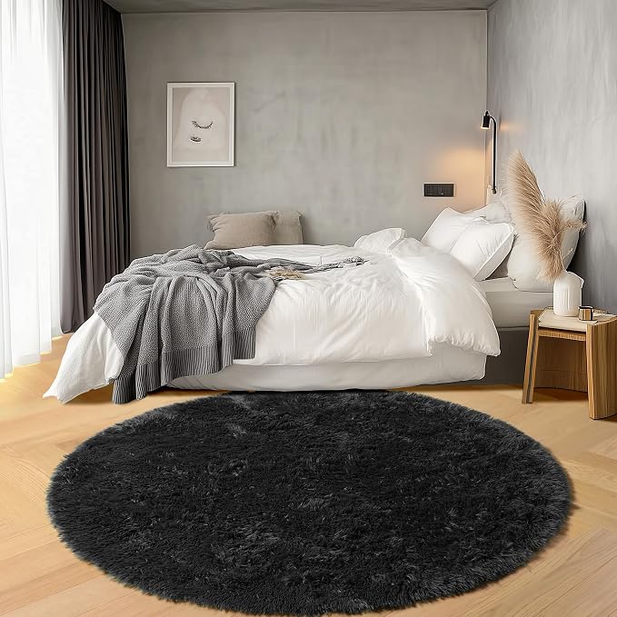 Black Round Area Rugs 6ft, Ultra Soft Bedroom Circle Rug - Image 4