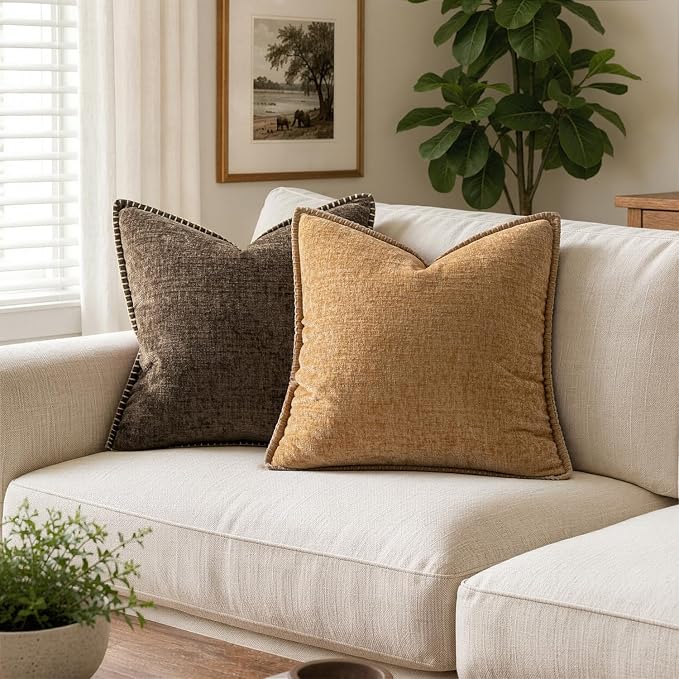 MIULEE Decorative Couch Throw Pillow Covers 18x18 Inch Apricot Brown 2 Pack | - Image 4
