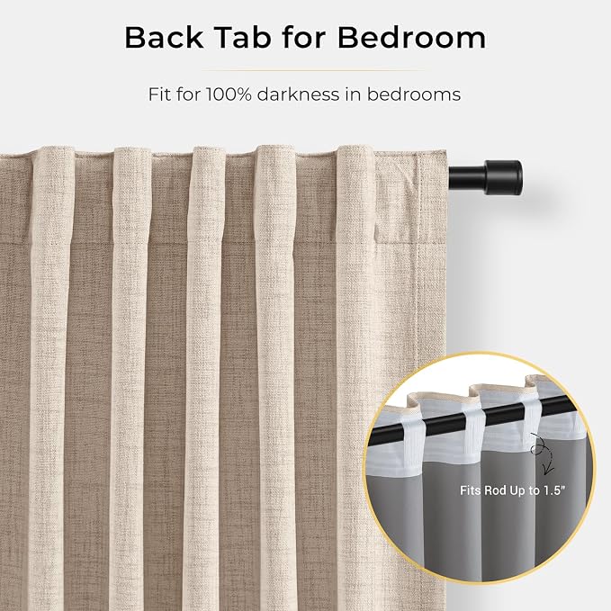 100% Blackout Curtains for Bedroom Oatmeal Linen Look Curtains 80 Inch Long | - Image 4