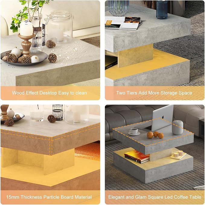 HedoAjim Small Grey Led Coffee Table - Image 3
