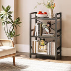 Homeiju Bookshelf, 3 Tier Industrial Bookcase, Metal Small Bookcase, Rustic - Image 6