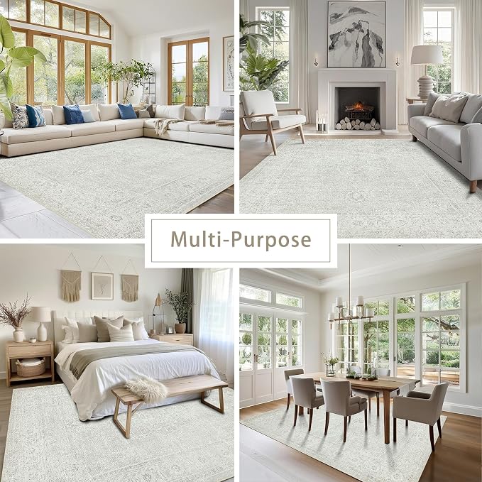 6x9 Washable Area Rugs for Living Room, Dining Room | Neutral, Ultra Soft Faux - Image 5