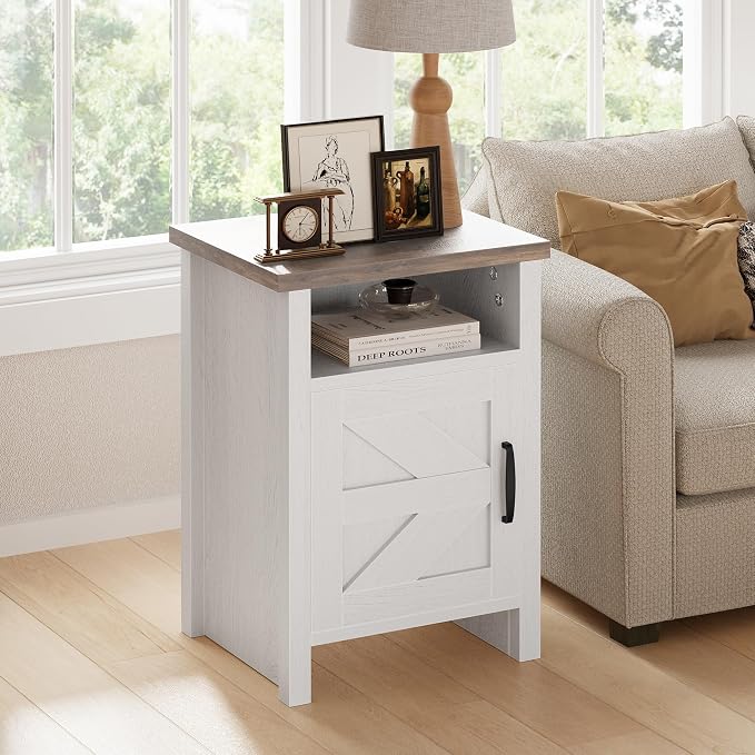 JUMMICO Farmhouse Nightstand, Modern Bedside Table - Image 2