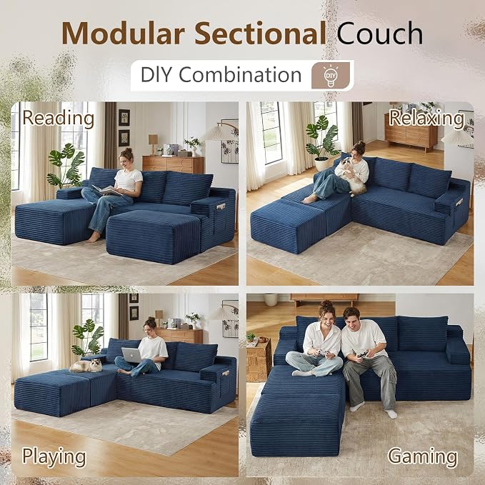 96" Cloud Sectional Couch U-Shaped Chaise - Image 4