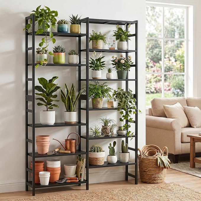 Homykic Double Wide Bamboo Bookshelf Black, 6-Tier Large Open Bookcase - Image 7
