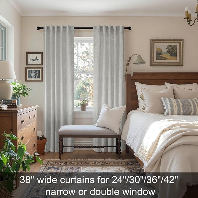 Gray Curtains 38 Inch Wide for Bedroom 2 Panel Set Back Tab Rod Pocket Semi - Image 8