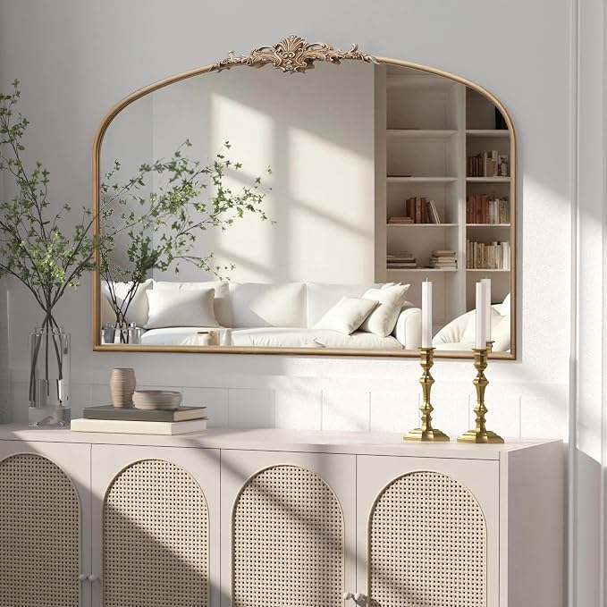 Besdomus Large Arched Vintage Mirror: 48"x33" French Oversize Champagne Gold - Image 3