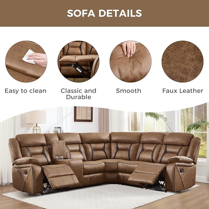 EBELLO Faux Leather Reclining Sectional Sofa Set - Image 6