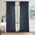 Navy 90 Inch Linen Semi Sheer Curtains Pinch Pleated 2 Panels | Light Filtering by Twodrapes