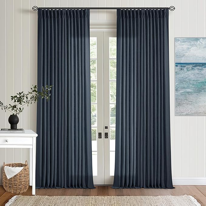 Pinch Pleated Extra Long Navy Linen Curtains 120 Inches Long | Farmhouse Modern - Image 9