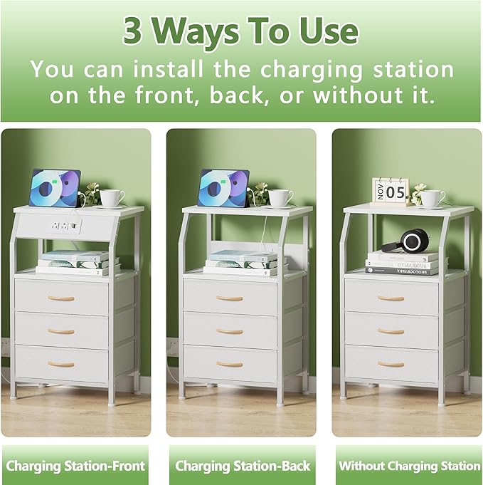 Furnulem Night Stand with Charging Station, 28.3 Inch Tall Bedside Table with - Image 6