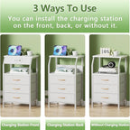 Furnulem Night Stand with Charging Station, 28.3 Inch Tall Bedside Table with - Image 6