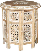 Lightnpro Hand Carved Solid Mango Wood Octagonal Accent Table by Lightnpro