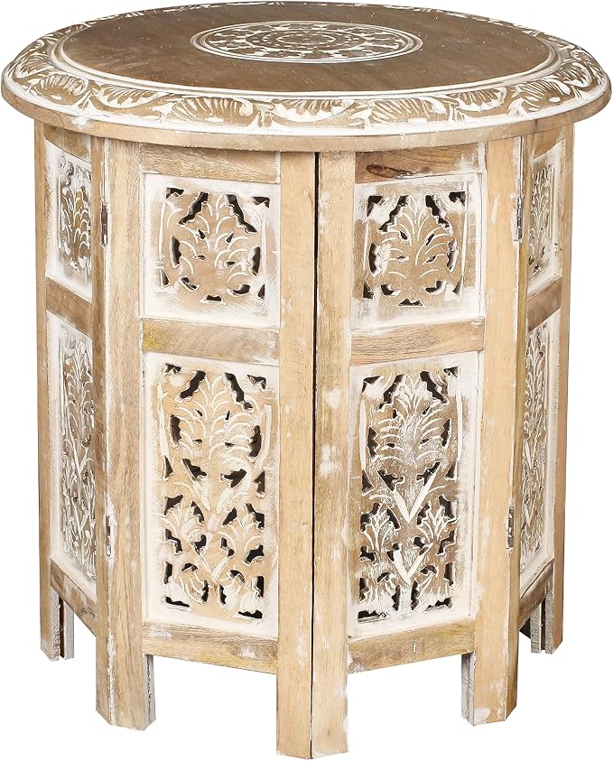 Lightnpro Hand Carved Solid Mango Wood Octagonal Accent Table by Lightnpro