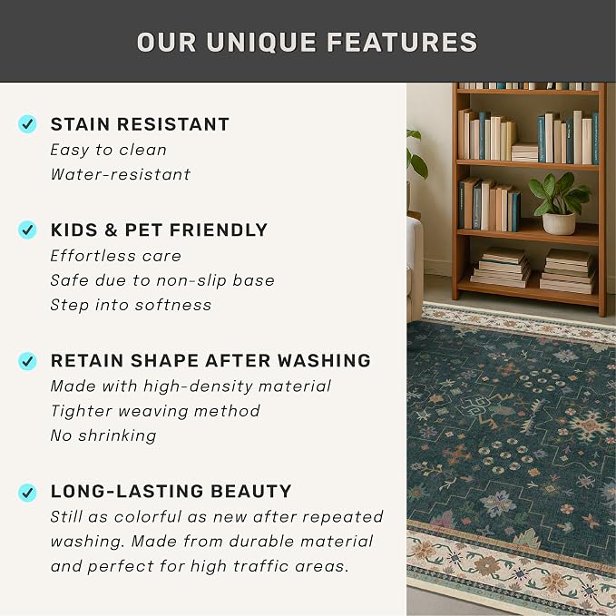 Dark Green Washable Kitchen Runner Rug, Stain Resistant Rugs - Image 8