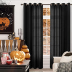 YoungsTex Black Linen Semi Sheer Curtains 80 Inch Length - Image 2