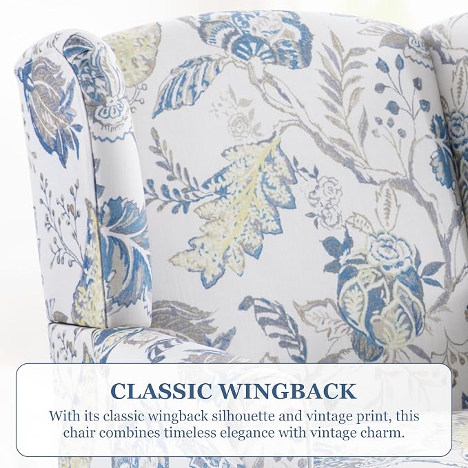 HUIMO Printed Wingback Accent Chair, Linen Upholstered High Back Armchair - Image 4