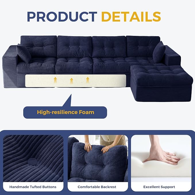 MAXYOYO 132" L Shaped Modular Sectional Sofa - Image 8
