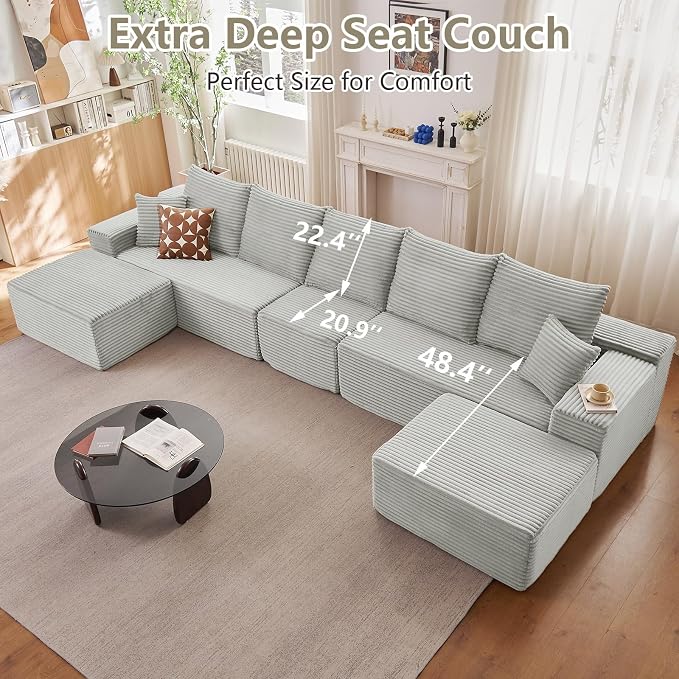 167.7" Sectional Cloud Couch for Living Room, Modular Floor Deep-Seat Sofa - Image 6