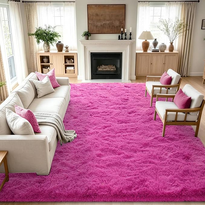 10x14 Extra Large Hot Pink Fluffy Soft Area Rug Non-Slip by ModernHomeDecor