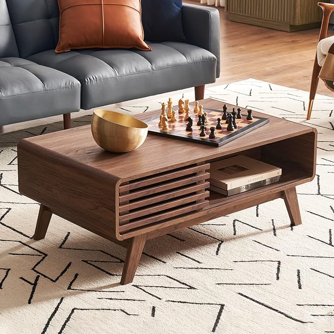 mopio Ensley Dual-Side Storage Coffee Table – Mid Century Modern Fluted Wood - Image 7