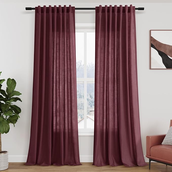 Burgundy Linen Curtains 108 Inches Long by Nanspring