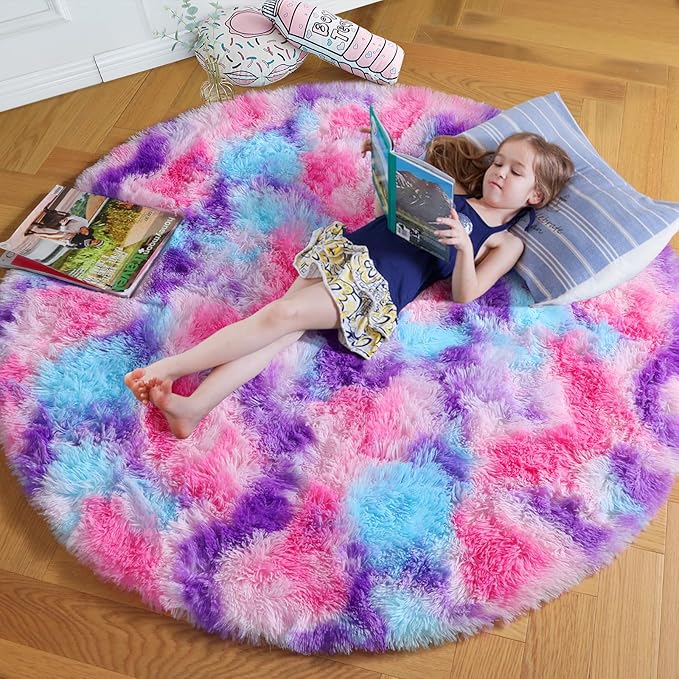 Amdrebio Pink Blue Purple Fluffy Area Rug 5Ft - Image 7