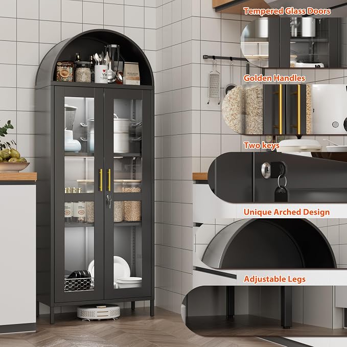 72.83'' Tall Metal Arched Bookcase - Image 3