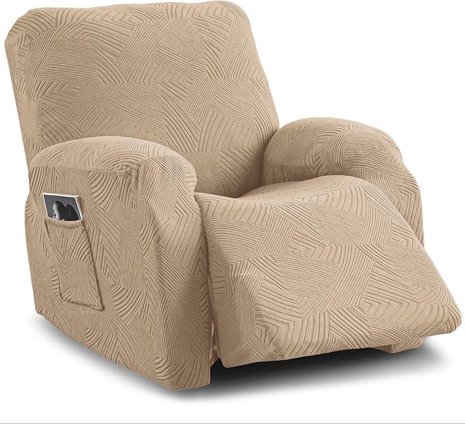 Oversized Recliner Chair Covers, 4-Piece Stretch Geometric Strokes Jacquard by Unknown