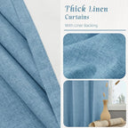 Blue 100% Blackout Linen Curtains 84 Inch 2 Panels - Image 7