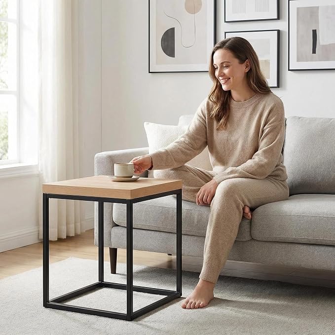 CENSI Modern Square End Table, Extra Thick 1.6" Wood Top & Metal Frame - Image 2